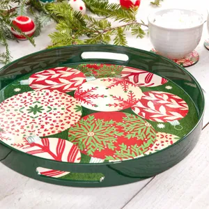 Scandi Ornaments Round Lacquer Serving Tray 3