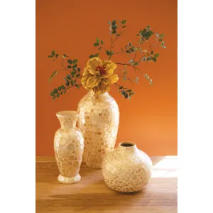 Spun Bamboo Vase with Neutral Capiz Shell Detail / Medium 3