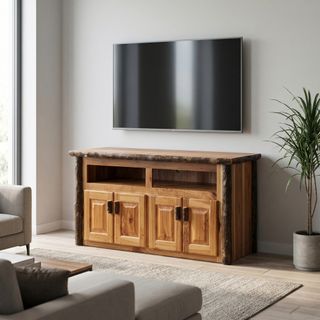 Hickory Log Widescreen Television Stand - Slate