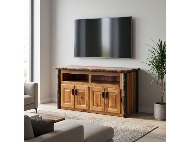 Hickory Log Widescreen Television Stand - Slate 1