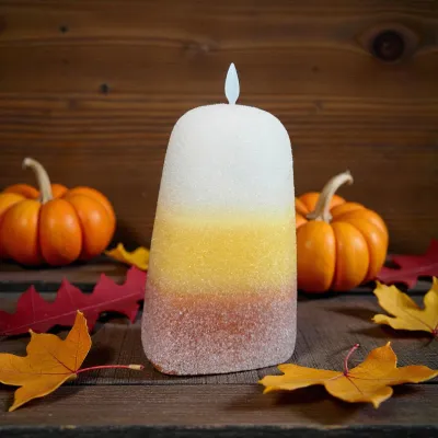 Frosted Candy Corn LED Candle 3x8in
