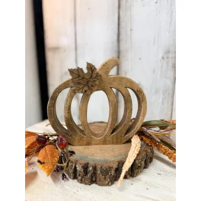 Carved Whitewashed Pumpkin 7x8in