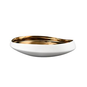Greer Bowl - Low White and Gold Glazed 1