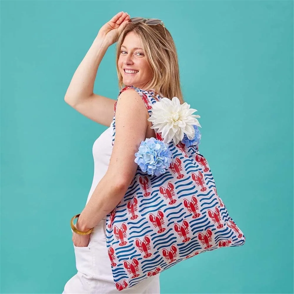 Lobster Waves blu Reusable Shopping Bag