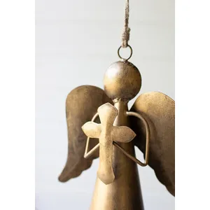 Antique Brass Angel Door Hanger Holding a Cross 2