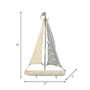 IRON 27" SAILBOAT W/ CLOTH SAILS, MULTI 6