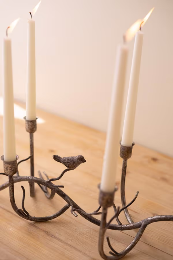 Rustic Metal Candelabra with Birds