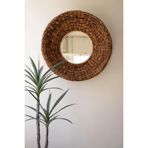 Round Banana Fiber Framed Mirror 4