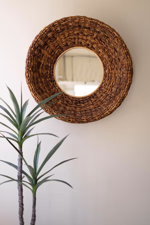 Round Banana Fiber Framed Mirror