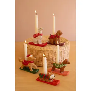 Set of 5 Ceramic Christmas Dog Taper Candle Holders 1