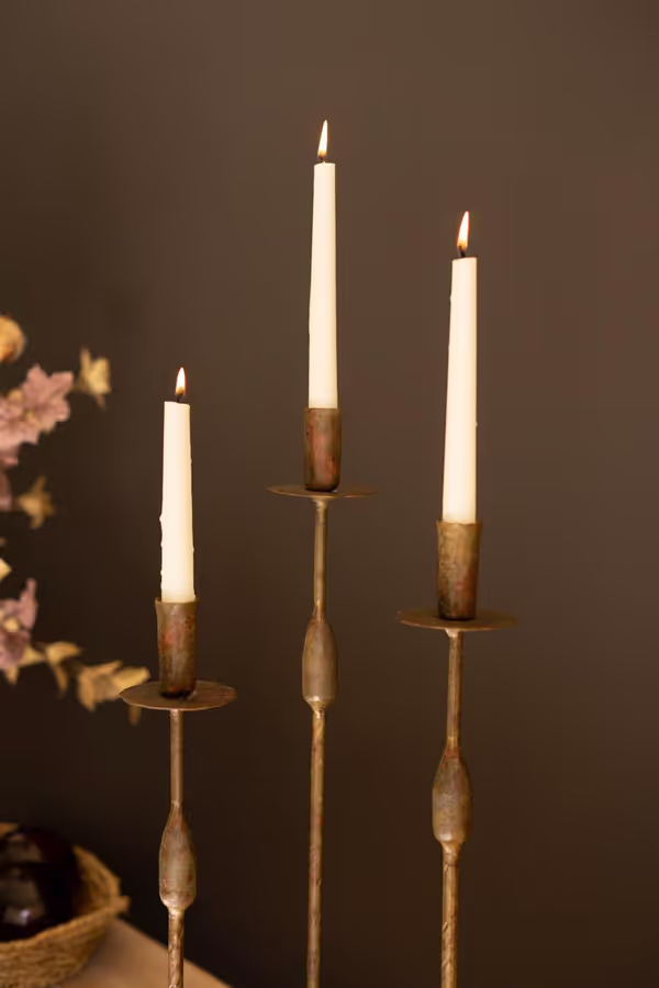 Set of 3 Forged-Iron Taper Candle Holders