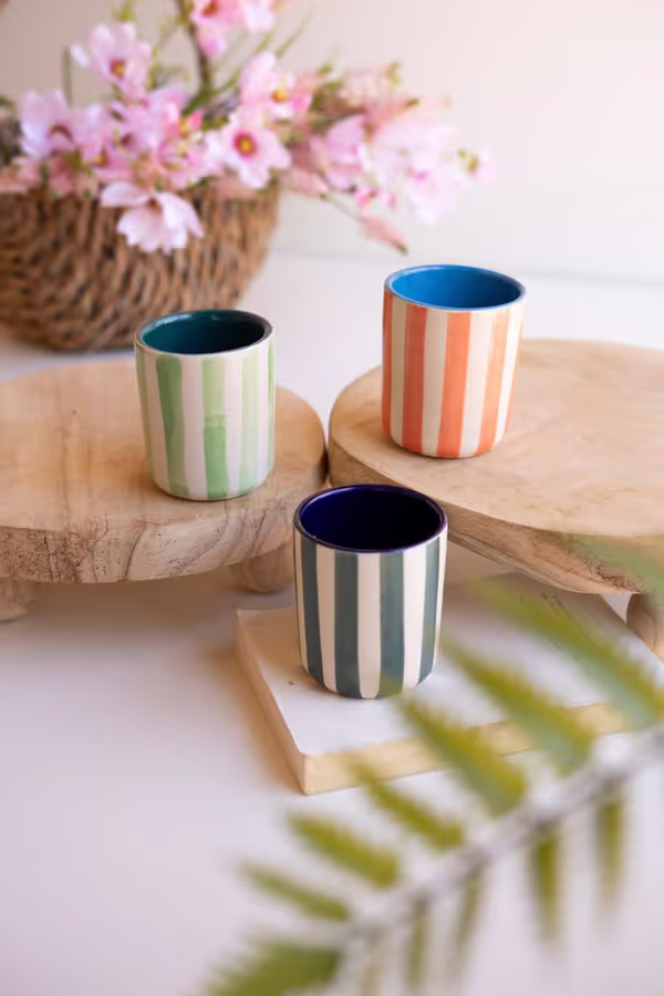 Set of 3 Striped Ceramic Containers