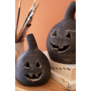 Set of 2  Small Black Clay Jack-O-Lanterns 2