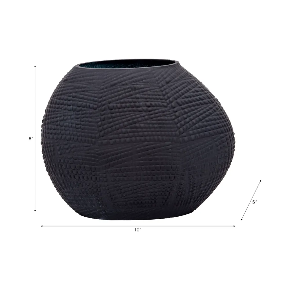 HELTONWELL BLACK GLASS VASE 8 (IN)