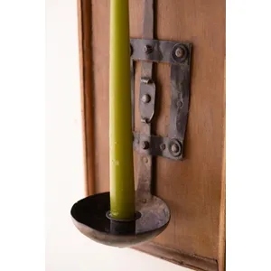 Wooden Wall Sconce with Repurposed Iron Ladle Candle Holder 2