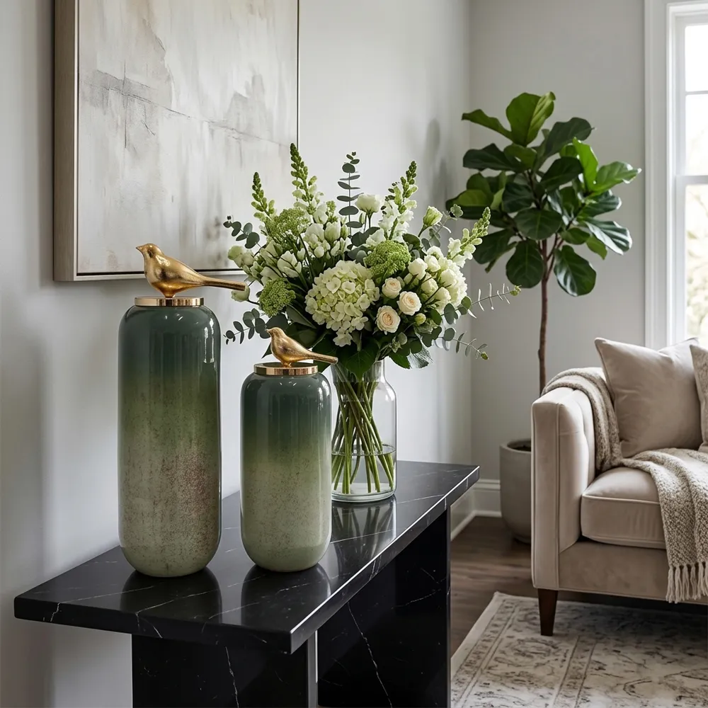 CAMDENBEACH SET OF 2 BLACK GLASS VASES 22 (IN)
