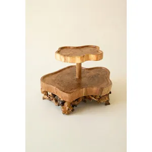 Two-Tiered Mulberry Root and Willow Wood Serving Tower 4