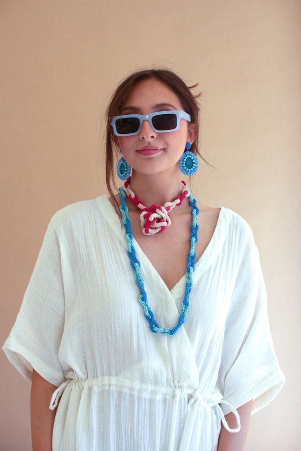 Blueberry Raffia and Bead Earrings