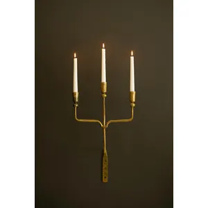 Forged-Iron Antique Brass Triple Taper Wall Sconce 3