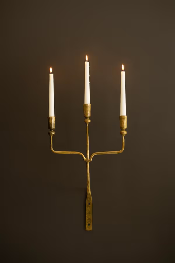 Forged-Iron Antique Brass Triple Taper Wall Sconce