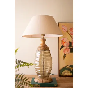 Glass and Wood Table Lamp Base with Fabric Shade 1