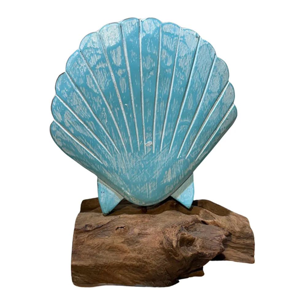 8-1/2" SCALLOP SHELL ON DRIFTWOOD
