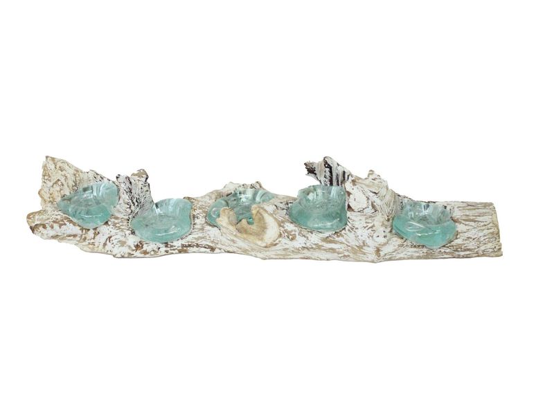 22" Recycled Glass Candleholder on Wood Base 1