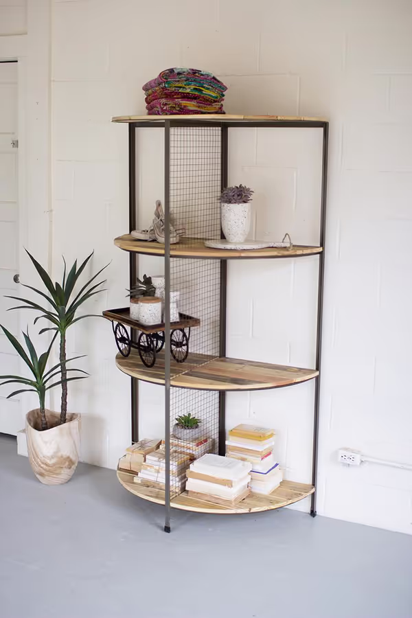 Recycled Wood & Metal Demi Lune Shelving Unit