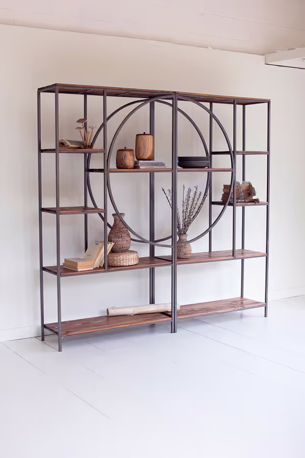 Wood and Metal Shelving Unit with Demi-Lune Detail