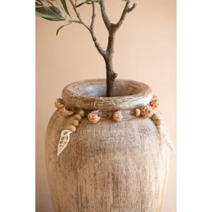Carved Wood Vase with Shell Detail 2