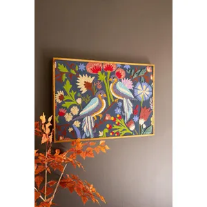 Framed Hand-Hooked Art with Birds and Flowers 2