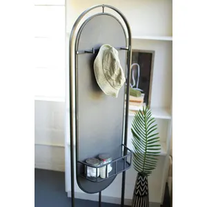 Tall Oval Floor Mirror with Rack and Basket on Back 2