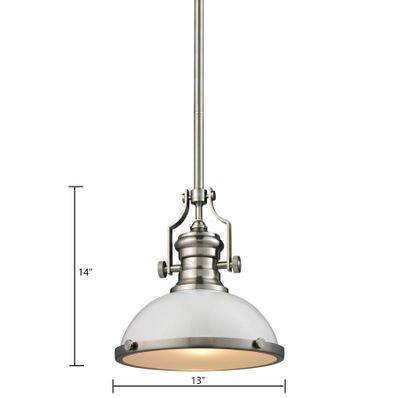 Chadwick 13″ Wide 1-Light Pendant - Satin Nickel with Gloss White
