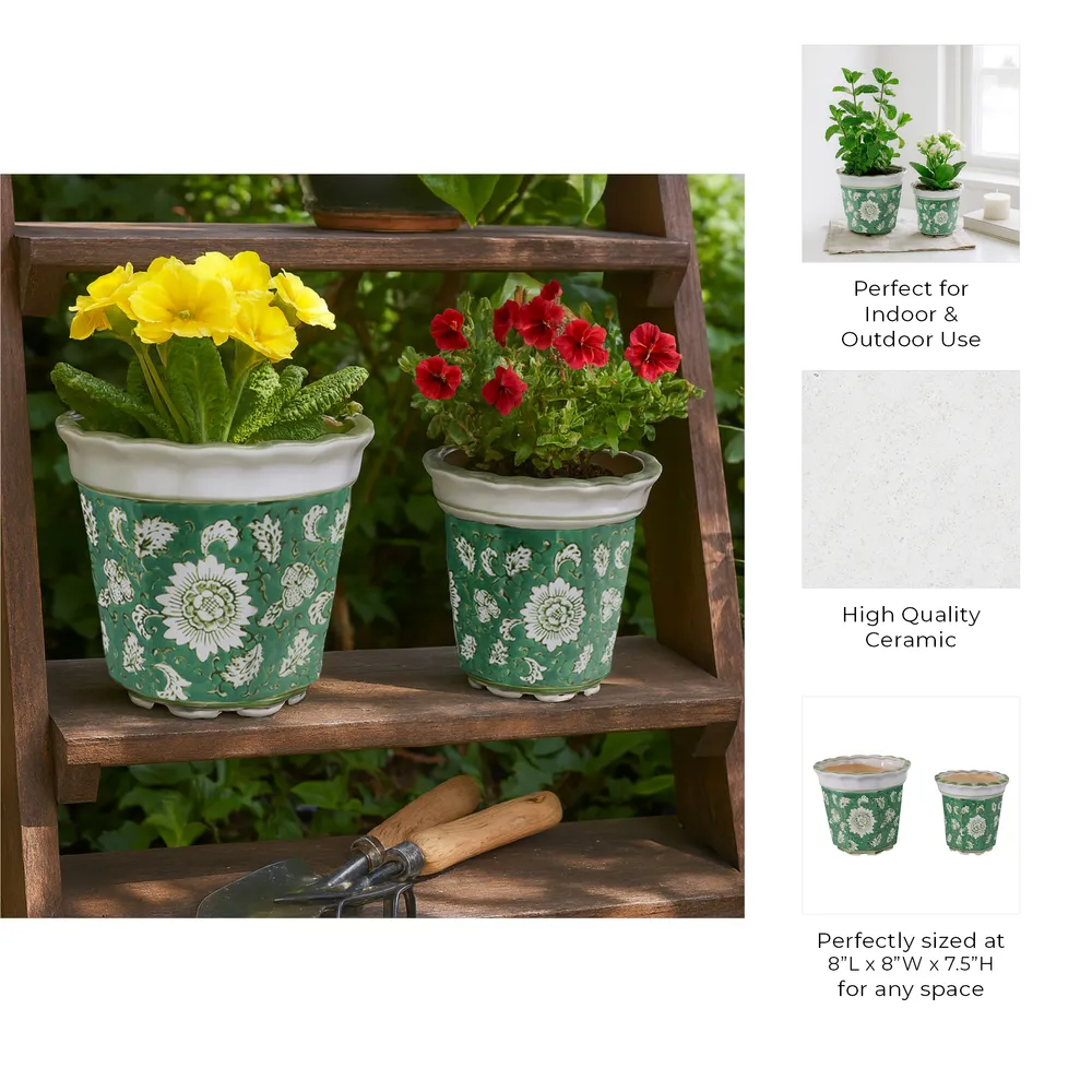 AIDENRIDGE SET OF 2 GREEN PLANTER 8 (IN)