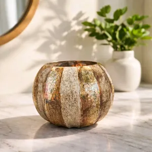Short Antique Gold Table Vase 6.5x6.5x5.5in 1