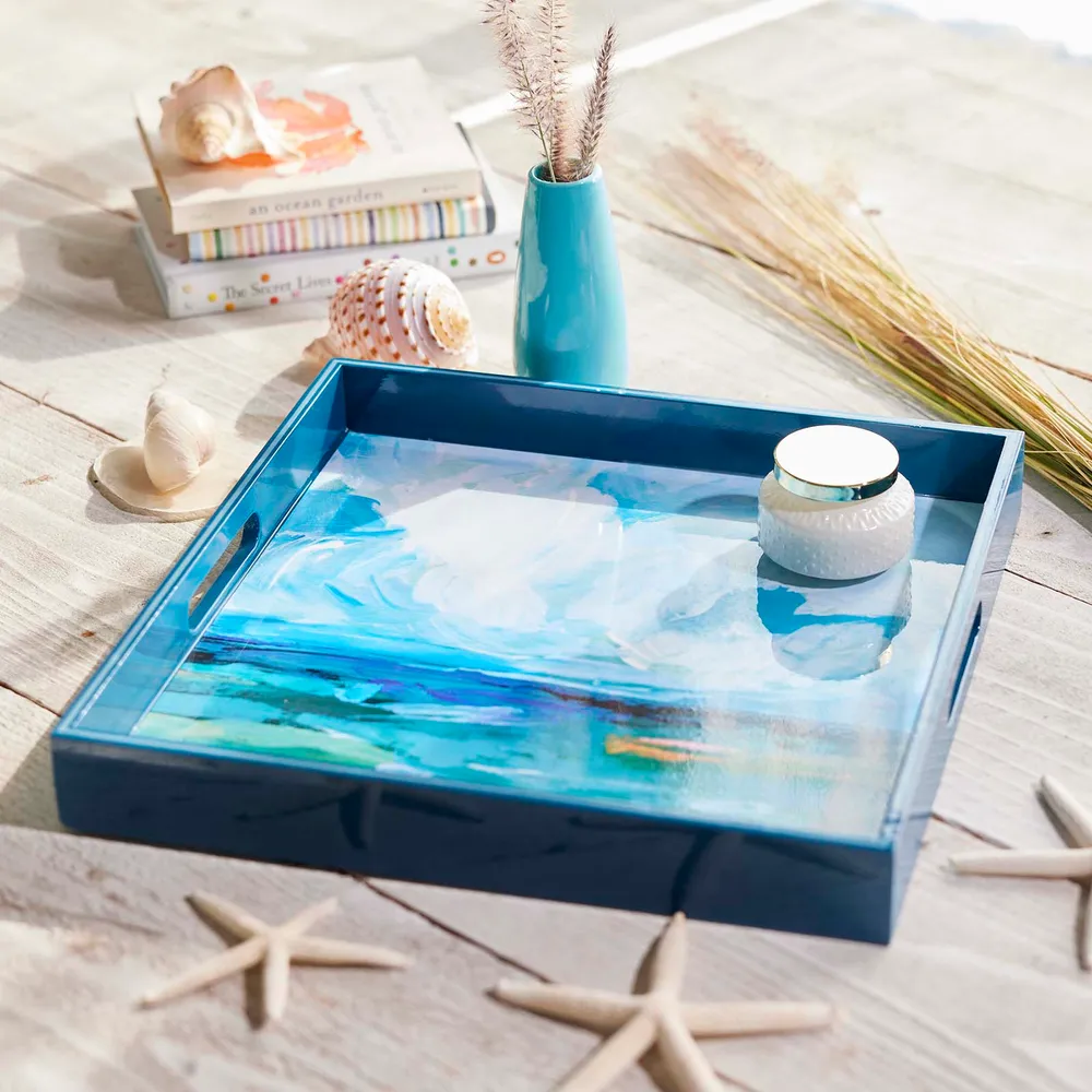 Saltwaters Edge Square Lacquer Serving Tray