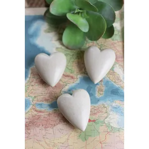 Set of 6 White Hand-Carved Stone Hearts 1