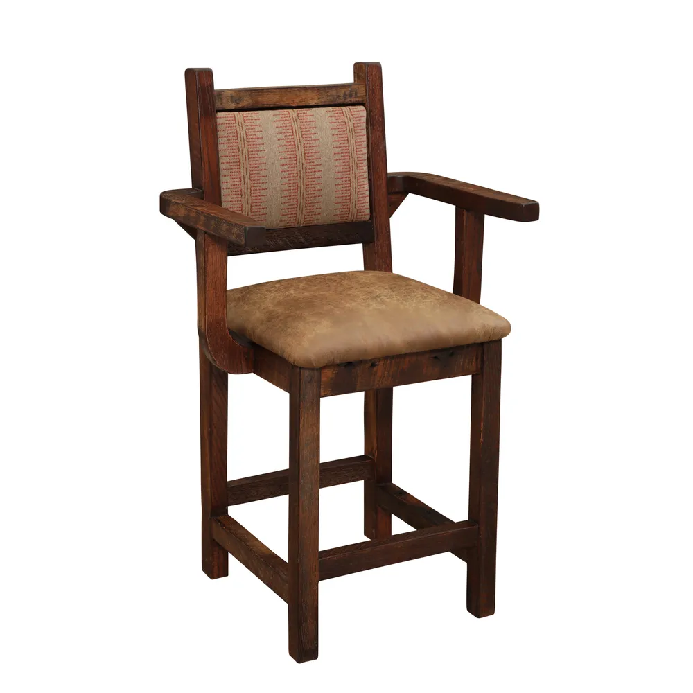 Barnwood Colonial Barstool with Arms - Premium Fabric