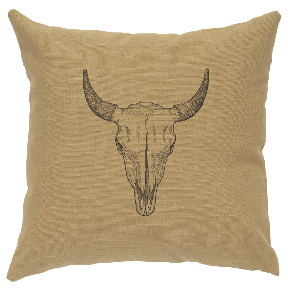 Image Pillow - Bull Skull - Linen Straw