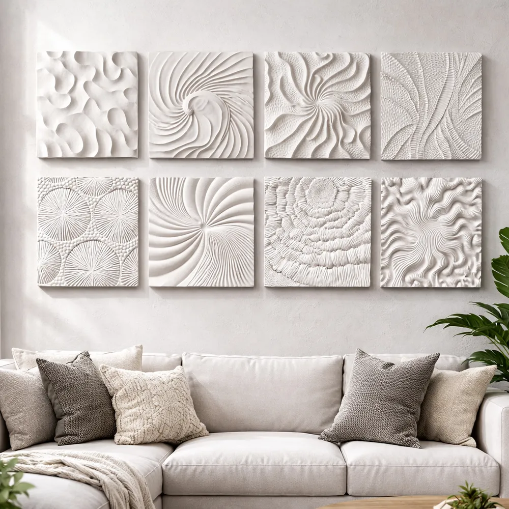 DENVERTON SET OF 8 WHITE WALL SCULPTURES 14 (IN)