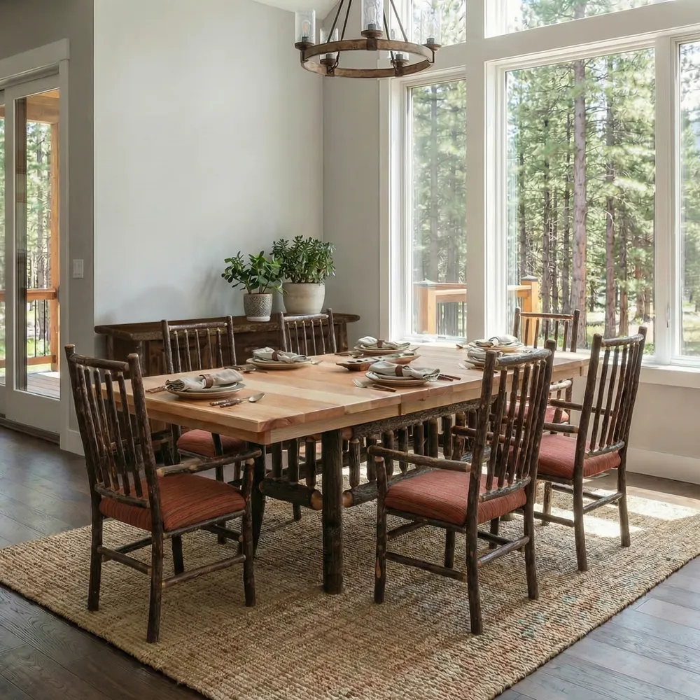Hickory Log Extension Dining Table - Slate