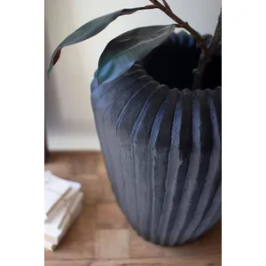 Tall Black Stone Composite Urn with Fluted Detail 7