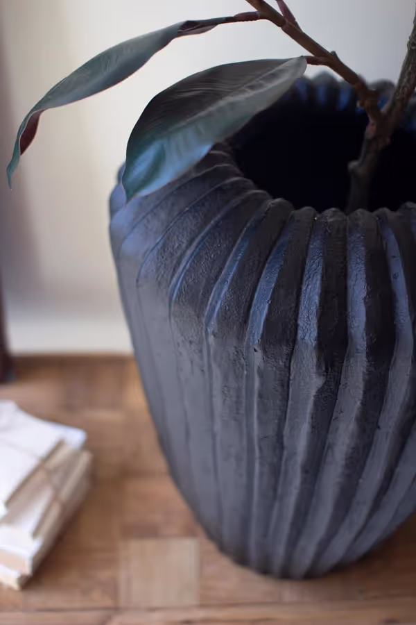 Tall Black Stone Composite Urn with Fluted Detail