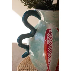 Colorful Ceramic Fish Vase with Squiggle Handles 4