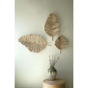 Set of 3 Teakwood Leaves Wall Art 1