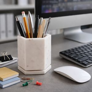 7" MARBLE SWIVEL PENCIL CUP, WHITE 12