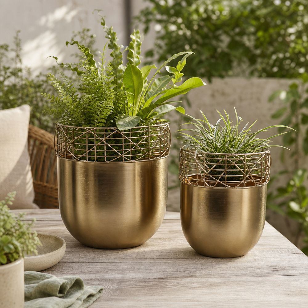 LEONAWELL SET OF 2 GOLD PLANTER 13 (IN)
