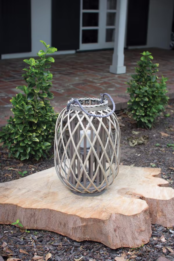 Grey Willow Lantern with Glass Insert / Small