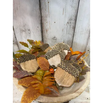 Wooden Acorn Coasters Set of 4 4x3.25in