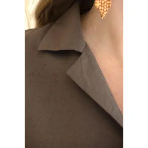 Short-Sleeve Button-Front Blouse with Collar / Oregano 3